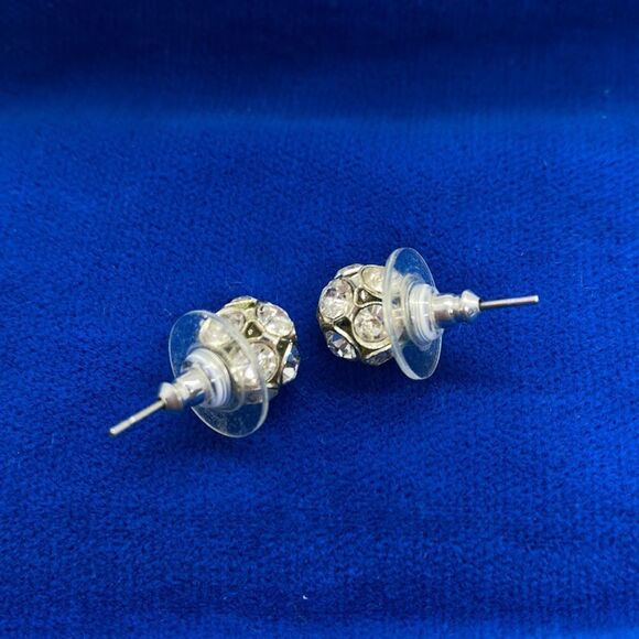 💛 Vintage Silver & Rhinestone Stud Earrings - Picture 3 of 3